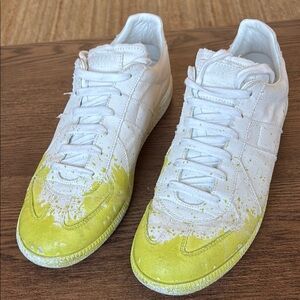 Maison Martin Margiela White and Yellow Sneakers, size 10.5 usa. Made in italy.